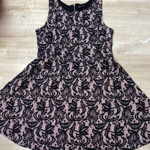 Heart Soul  Black Lace Skater Mini Dress Fit Flare Rose Beige Sleeveless Size XL